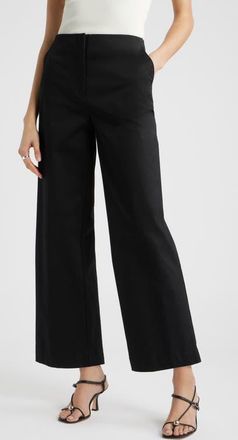 Nordstrom High Waist Stretch Cotton Wide Leg Pants in Black at Nordstrom, Size 16