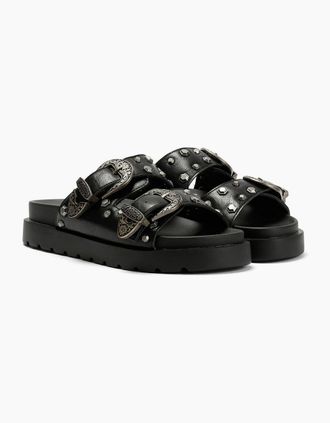 Buffalo Womens Buffalo Raya Ari West Leather Womens Black Sandals - Size: UK 7 / eu 41 / us 10