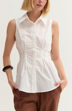 Crescent Pleated Sleeveless Poplin Top in White at Nordstrom, Size X-Small