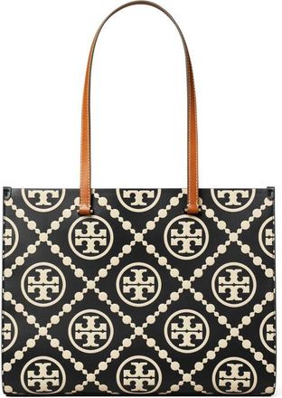 Tory Burch T Monogram Embossed Leather Tote in Black/White at Nordstrom