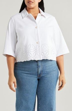 Lyss&eacute; Gem Eyelet Detail Denim Jacket in White at Nordstrom Rack, Size 1X