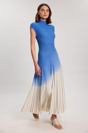 Karen Millen Womens Ombre Knit High Neck Sleeveless Maxi Dress - Blue Viscose - Size X-Small