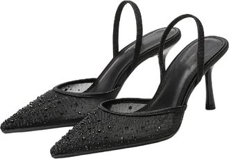 Generic Women Luxury Rhinestone Mesh High Heel Pumps Pointed Toe Wedding Dress Shoes Black