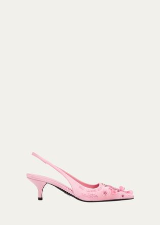Prada 55mm Ricami Embellished Satin Slingback Pumps