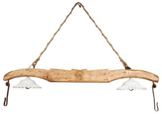 Biscottini International Lampadario Obtenido De Un Juego Trabajado Artesanalmente De Madera Maciza De Tilo Y Completo De Dos Pantallas De Cer&aacute;mica Blanca