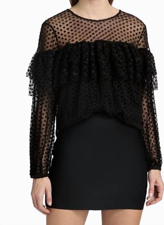 BA&SH Mesh Raff Swiss Dot Ruffle Blouse In Noir