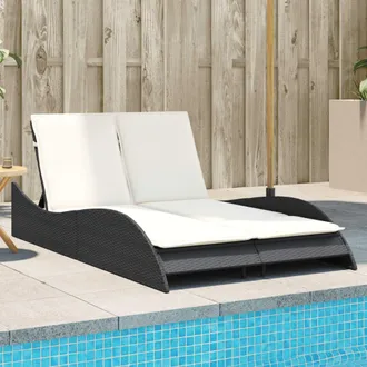 vidaXL Vidaxl - Lettino Prendisole Con Cuscini Nero 114x205x73 Cm In Polyrattan