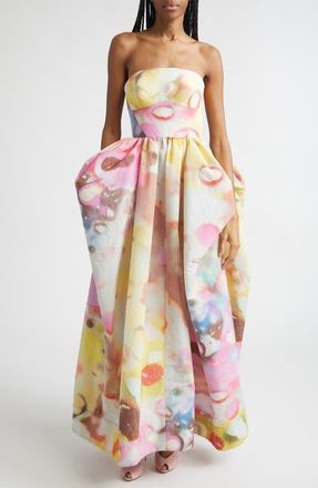 Christopher John Rogers Moonshine Strapless Umbrella Gown in Limeade Multi at Nordstrom, Size 4