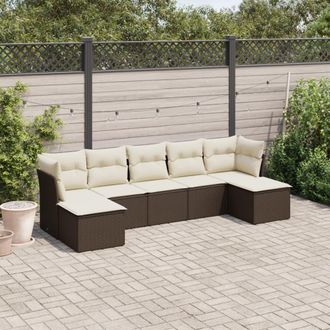 vidaXL Juego De Sof&aacute;s De Jard&iacute;n 7 Piezas Con Cojines Rat&aacute;n Pe Marr&oacute;n Vidaxl