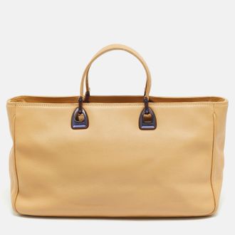 Lancel East-West Tan Leather Zipped Tote