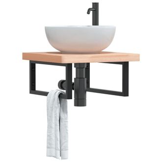 Berkfield Home Basin Shelf Wall Mounted Steel & Solid Wood Beech in Brown