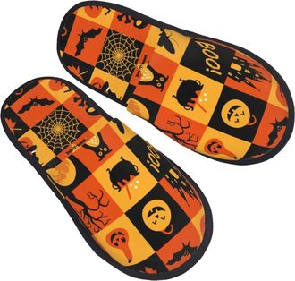 Generic Fuzzy Slippers Halloween Banner Symbols Furry Slippers Casual Flat House Shoes For Bedroom Travel Indoor L