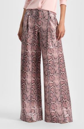 Alice & Olivia Erica Faux Leather Flare Pants in English Rose/Black Snake at Nordstrom, Size 6