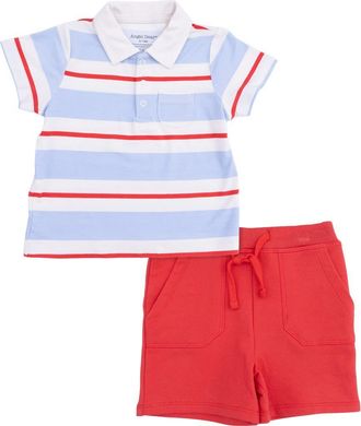 Angel Dear Kids Preppy Rugby Polo Shirt & Shorts Set Baby & Toddler) in Blue Red at Nordstrom, Size 12-18M