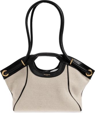 Balmain Logo-Bedrukte Tas - Dames - Schoudertassen - Beige - ONE Size - Leer - Tassen