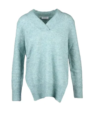 KANGRA V-Neck Pullover in Light Aqua Green with Textured Finish