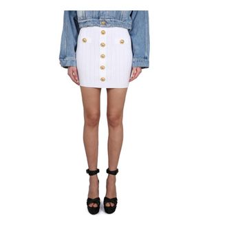 Balmain Short Skirts, female, White, Size: S Buttoned Knit Short Skirt