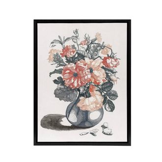 Artery8 Still Life Pink Roses in Glass Vase Teyler Black Framed Canvas Art in White | Size: W24 x H32