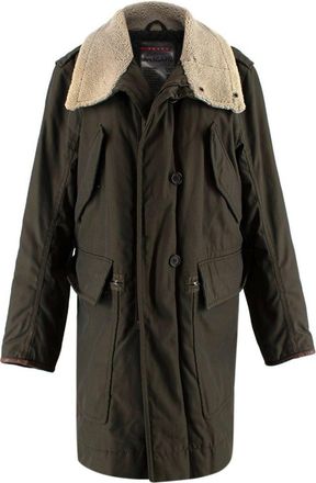 Prada Sport Khaki Shearling Trimmed Parka Size XL