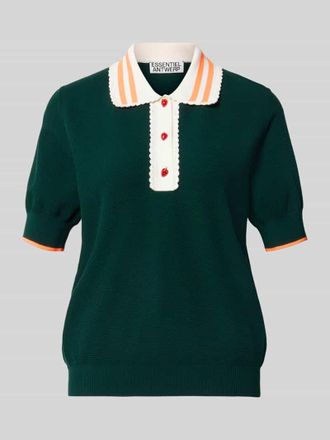 Essentiel Relaxed Fit Poloshirt aus Viskose-Mix Modell KONTRAST in Dunkelgruen, Gr&ouml;&szlig;e XS