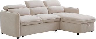 Vente-Unique Divano Letto Angolare Reversibile In Tessuto Beige - Manuko