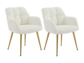 Vente-Unique Conjunto de 2 sillas con brazos - Tela de boucl&eacute; y metal dorado - Blanco - PEGA de Pascal MORABITO