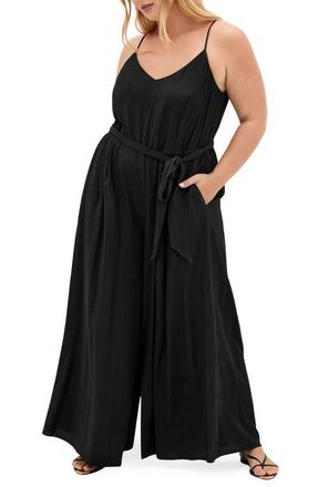 City Chic Kaira Sleeveless Wide Leg Jumpsuit in Black at Nordstrom, Size Xxxs