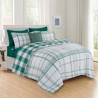 Elegant Comfort 8-Pc Plaid Reversible Comforter Set, Includes Double Sided Storage Pockets Sheet Set