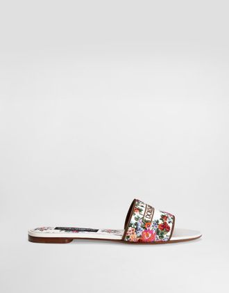 Dolce & Gabbana Nappa Leather Flat Slippers With Embroidery - Woman Slides And Mules White 37.5
