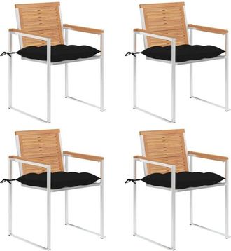 vidaXL Vidaxl - Sillas De Jard&iacute;n 4 Unidades Con Cojines Madera Maciza Teca