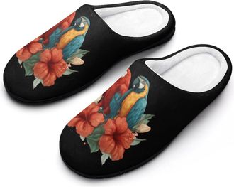 Generic Parrots Hibiscus Hawaiian Men Slippers Funny House Shoes Cotton Slipper for Indoor Outdoor