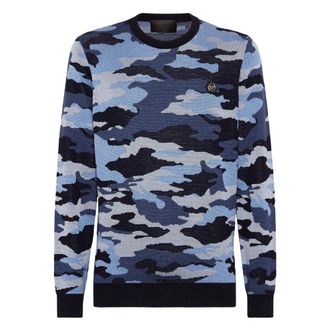 Philipp Plein Truien & Vesten, Heren, Blauw, M, Wol, Pullover Ronde Hals