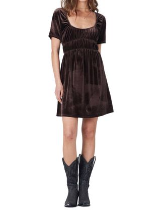 Saltwater Luxe Stretch Above The Knee Velour Dress In Chocolate Brown