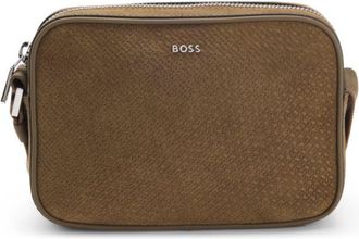 BOSS Crossbody bag in monogram-embossed suede