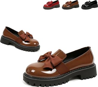 Generic Womens Cute Bowknot Design Loafers Elegant Round Toe Platform Non-Slip Lug Sole Casual Dress Shoes Fashionable Solid Color Slip on Loafers Office Walk