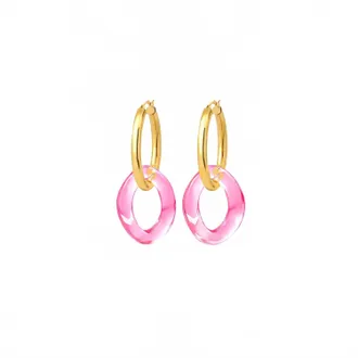Gold & Honey Womens Lucite Curb Link Hoop Earrings In Pink