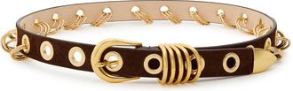 D&eacute;hanche Revenge Ring-embellished Suede Belt - Chocolate - XL