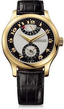 Chopard L.U.C Quattro Mark II Silver and Black Dial Yellow Gold Black Leather Mens Watch 161903-0001