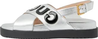 Gucci (WMNS) Gucci Sandal with Logo Script Silver Black 738691-AABYB-8149