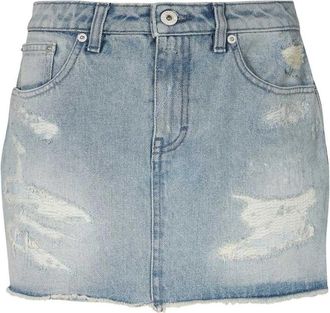 Heron Preston Destroyed Denim Mini Rok - Dames - Spijkerrokken - Blauw - W27 - Denim - Rokken