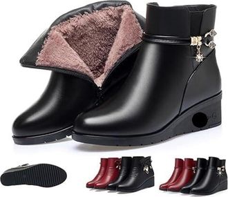 Generic Womens Orthopedic Wedge Heel Ankle Booties - Waterproof Fur Lined Winter Boots with Side Zipper & Rhinestones Snow Boots(Black-a,7.5)