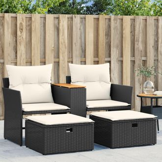 vidaXL Sof&aacute; De Jard&iacute;n 2 Plazas Con Toldo Y Taburetes Rat&aacute;n Pe Negro Vidaxl