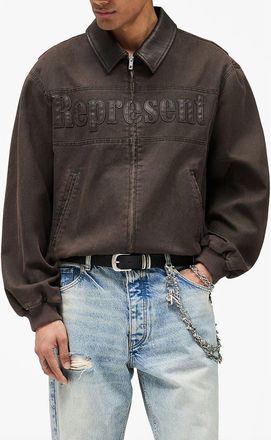 Represent Roscoe Logo Detail Cotton Canvas Bomber Jacket in Whisky at Nordstrom, Size Xx-Large