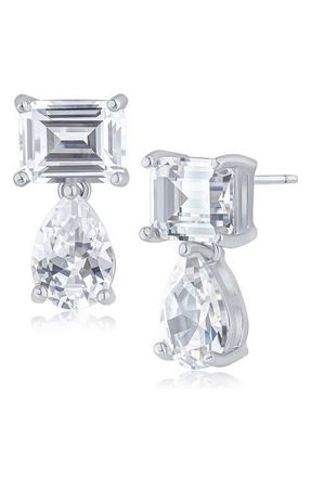 Kenneth Jay Lane Pear & Emerald-Cut Cubic Zirconia Drop Earrings in Rhodium Plated Brass at Nordstrom