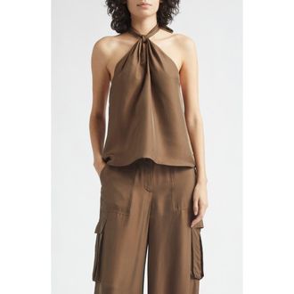 Toccin Everlee Knotted Halter Top in Coffee at Nordstrom, Size X-Small