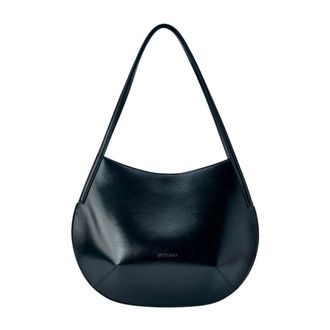 Jil Sander Kante Schoudertas - Dames - Tassen - Zwart - Maat: ONE Size Leer