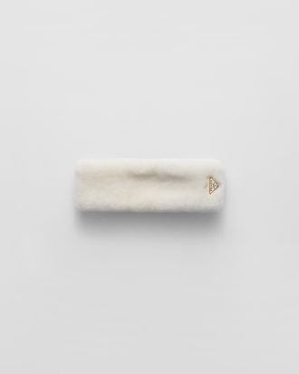 Prada Shearling Headband, Woman, White