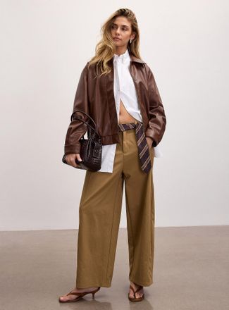 Icone Womens Tie-belt stretch twill barrel-leg pant