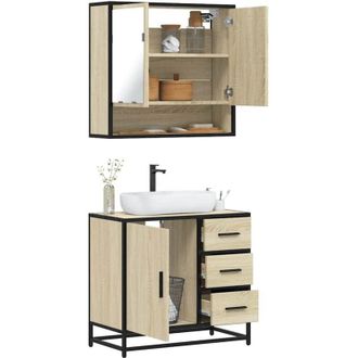 vidaXL Vidaxl - Set De Muebles De Ba&ntilde;o 2 Pzas Madera Contrachapada Roble Sonoma