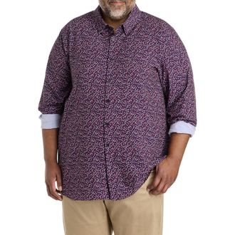 Perry Ellis Big & Tall Micro Floral Patterned Sport Shirt in Zinfandel at Nordstrom, Size Xx-Large